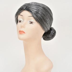 헤어 익스텐션 합성 코스프레, 노인 여성 회색 가발, 통기성 머리 커버 성능 원피스, 할머니 모자