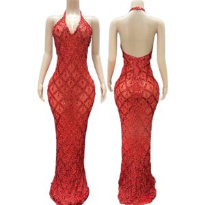 2026 레드 피쉬테일 힙 스커트, 우아한 분위기의 허리 주름 이브닝 드레스 (유명인 생일, 회사 연례 회의 사회자용)