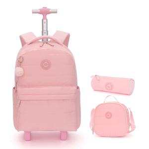 바퀴가 달린 바퀴 달린 배낭 트롤리 백, 여학생 학교 배낭 세트, 롤링 배낭, 여행 수하물 책 가방