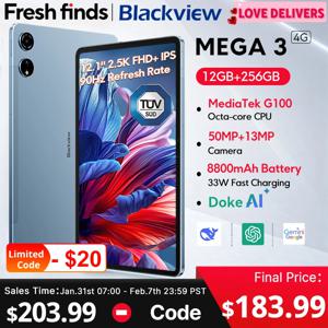 블랙뷰 메가 3 태블릿 12.1인치 2.5K 90Hz 디스플레이 12GB 256GB 8800mAh 50MP 카메라 33W 고속 충전 와이드바인 L1 안드로이드 15 패드 PC