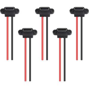 5PCS Type-C 암 섀시 2 핀 Type-C 암 소켓 커넥터 방수 잭 암 충전 포트 3A USB-C 충전기 플러그 Socke