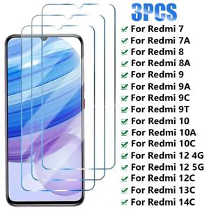 Xiaomi Redmi 7 8 9 10 7A 8A 9A 9T 9C 10A 10C 화면 보호기 용 3PCS HD 강화 유리 Redmi 12 12C 13C 14C 5G 유리