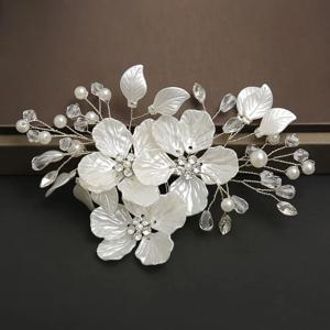 새로운 크리스탈 진주 꽃 신부 머리 장식 흰색 수제 신부 머리 장식 럭셔리 우아한 웨딩 머리핀 헤어 쥬얼리