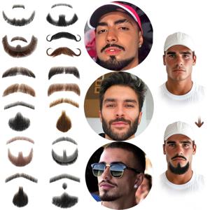 가짜 수염 의상 얼굴 털 접착 테이프와 현실적인 수염 콧수염 할로윈 크리스마스 파티를위한 인간의 머리카락 레이스 수염