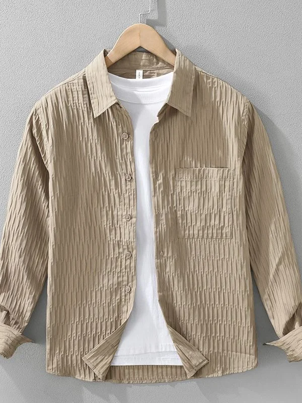 가벼운 느낌의 아이스 실크 고밀도 자수 버블 천 여름 남성용 얇은 셔츠 스타일 플립 칼라 재킷 자외선 차단 의류