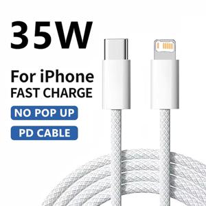iPhone 13 14 Pro Max 11 12 mini X XR XS Max 7 8 Plus용 땋은 35W 고속 충전 PD 케이블 빠른 충전 USB-C 데이터 케이블 1m 2m