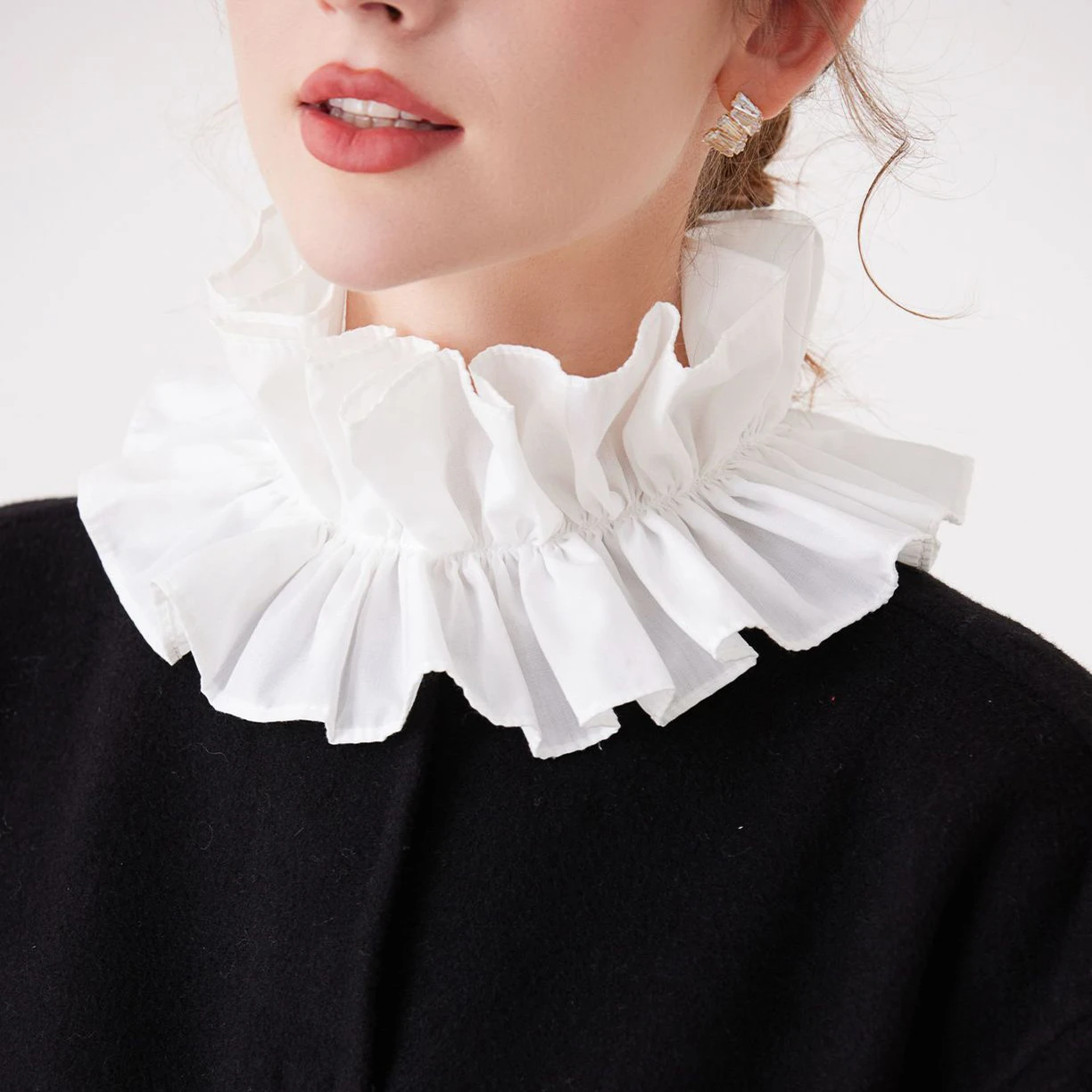 여성용 솔리드 컬러 블랙 화이트 세로 코튼 가짜 칼라 프릴 넥 칼라 패션 레이스 거짓 칼라 사계절