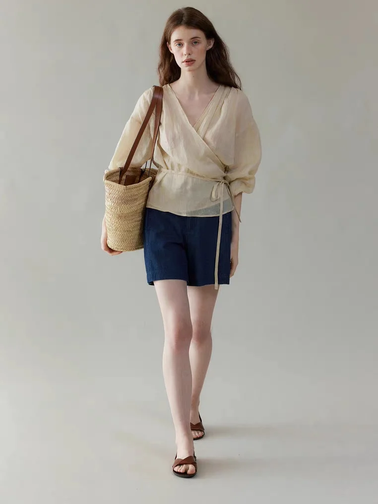 새로운 봄 여성용 V넥 리넨 셔츠 자외선 차단 맞춤 디자인 서비스 DIY 기타 제품 맞춤 제작