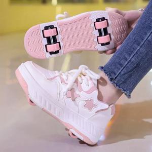 이동식 도르래 스케이트 스케이트 롤러 스케이트 신발 소년 소녀 용 업그레이드 된 속도 운동화 (어린이 레이싱 스케이트 용 4 륜 포함)