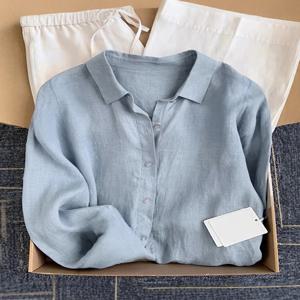 루즈핏 리넨 코튼 셔츠 여성용 봄 가을 신상 긴팔 통기성 좋은 편안한 여성용 폴로 칼라 셔츠