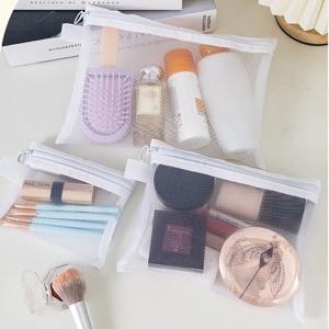 패션 소형 대형 블랙 주최자 세면 용품 및 메이크업 파우치 투명 메쉬 지퍼 화장품 가방 여성 필수 주최자