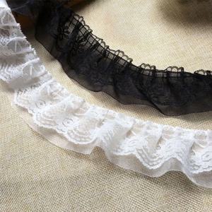 친환경 5cm 쉬폰 레이스 러플 트림 이중 레이어 주름 아플리케 리본 (의류용) 100cm 길이 BK WH 3D 플리츠 원단