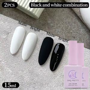 2개입 15ML 화이트 및 블랙 젤 네일 폴리쉬 UV/LED 소프트 젤 네일 폴리쉬 네일 아트 DIY 살롱 홈 홀리데이 선물 여성용