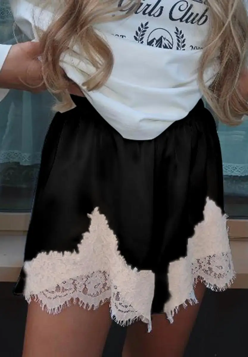 새로운 패션 미니 여름 레이스 새틴 반바지 레이스 트림 캐주얼 반바지 여성 비치 데일리웨어 핫 세일 S-XL