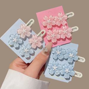 2개입 애니메이션 카드캡터 사쿠라 귀여운 핑크 크리미 플라워 BB 헤어핀 사이드 헤어 클립 소녀 헤어 액세서리 달콤한 헤어핀 장식 선물