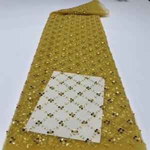골드 아프리칸 튤 레이스 원단 2025 프랑스 네트 스팽글 원단 비즈 자수 레이스 튤 메쉬 나이지리아 드레스 5야드