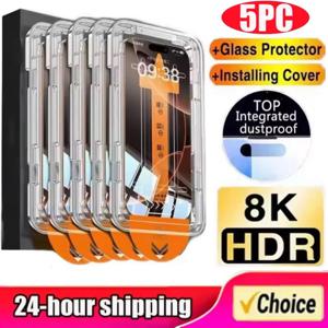 아이폰 17 프로 맥스 17 에어 17 프로 16 플러스 15 14 11 XR SE용 HD 먼지 방지 강화유리 5개, 간편 설치 박스 포함