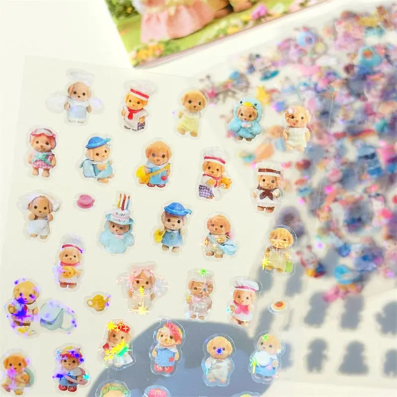 8장 만화 귀여운 미니 스티커 다이컷 스티커 애니메이션 핸드북 재료 반짝이는 레이저 스티커 어린이 장난감 선물