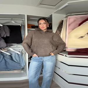 패션 그린 오버사이즈 후드 스웨터 긴 소매 탑 여성용 루즈 니트 풀오버 2025 신상 여성 캐주얼 심플 스트리트웨어