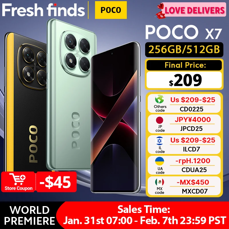 【브랜드+】POCO X7 스마트폰 디멘시티 7300-울트라 6.67인치 120Hz AMOLED 디스플레이 45W 5110mAh 50MP 카메라 IP68 샤오미 하이퍼OS NFC