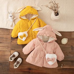 겨울 새로운 귀여운 후드 아기 소녀 재킷, 두껍고 따뜻한 아동복(9개월 -3세)
