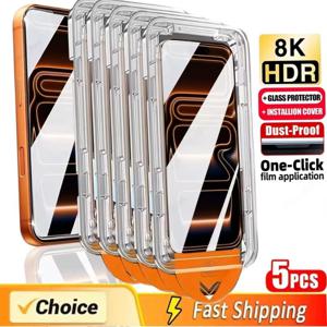 먼지 없는 쉬운 설치 스크린 보호기 아이폰 17 프로 16 15 13 12 11 14 프로 맥스 XR X XS 7 8 플러스 SE HD 강화유리