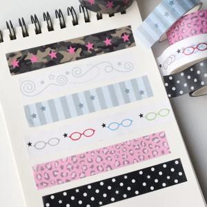 일본식 달콤한 쿨 스타일 와시 테이프 - 귀여운 별 표범 무늬 물방울 무늬 장식 스크랩북 저널용 인쇄 종이 테이프
