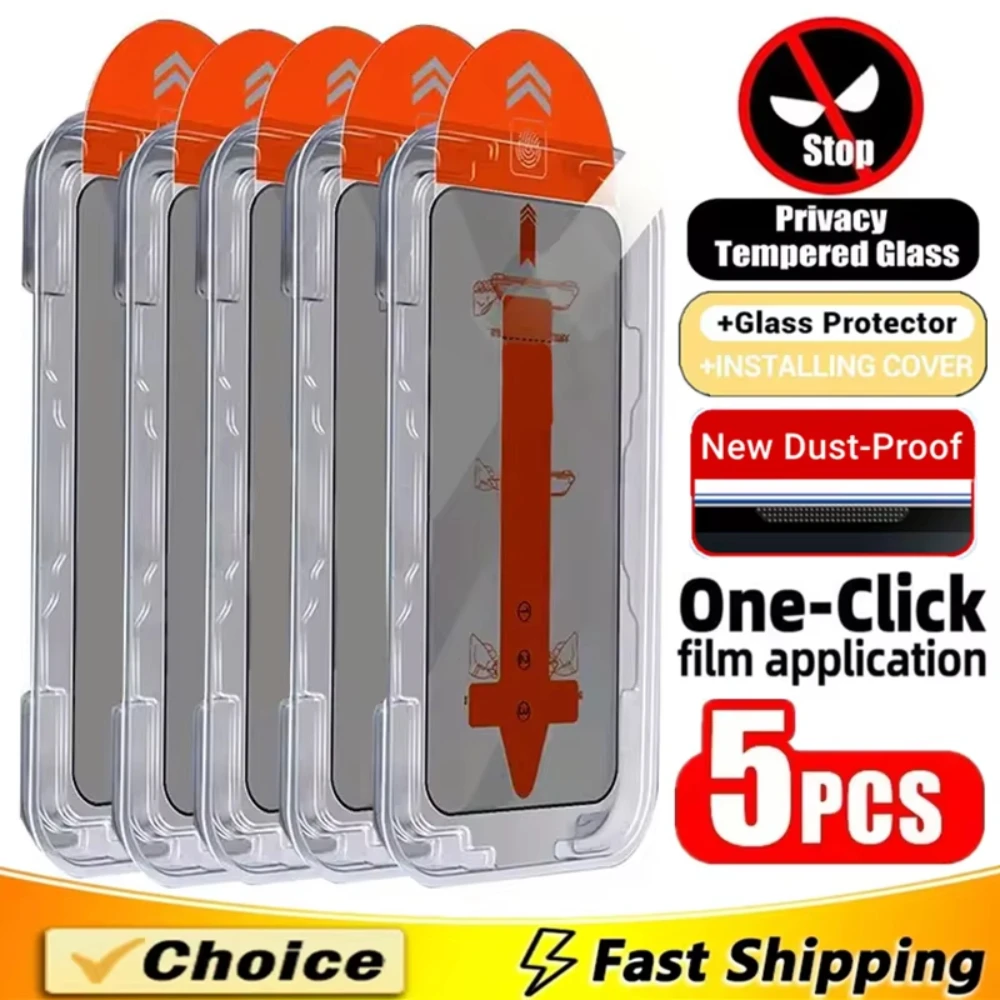 5개입 먼지 없는 설치 프라이버시 스크린 보호필름 아이폰 17 15 14 13 12 11 16 프로 맥스 17에어 16E XR XS 7 8 안티 스파이 글라스