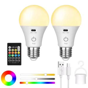 1/2/3PC 충전식 전구 RGB 컬러 USB Led 전구 스마트 전구 디밍이 가능한 E27 전구 타이밍 무선 배터리 작동 조명