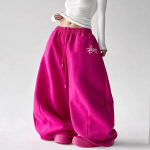 하이웨이스트 두꺼운 스포츠 팬츠 여성용 가을 겨울 루즈핏 캐주얼 스웨트팬츠 학생 패셔너블 와이드 레그 팬츠
