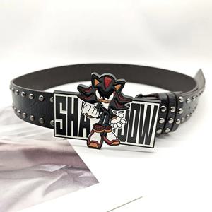 하라주쿠 Y2K 밀레니얼 핫걸 스트릿 블랙 소닉 보이 보드 버클 리벳 장식 벨트 남녀 공용