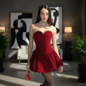 우아한 레드 스트랩리스 스팽글 칵테일 드레스, 리본 장식 보헤미안 파티 드레스, 페스티벌 이브닝웨어, 2026 트렌드 에버 프리티 가운