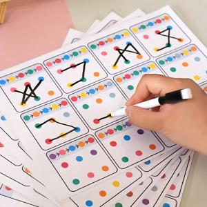 12페이지 A4 사이즈 재사용 가능한 지울 수 있는 펜 트레이닝 링크 카드, 아이들의 기억력 향상을 위한 시각적 추적 집중력 운동