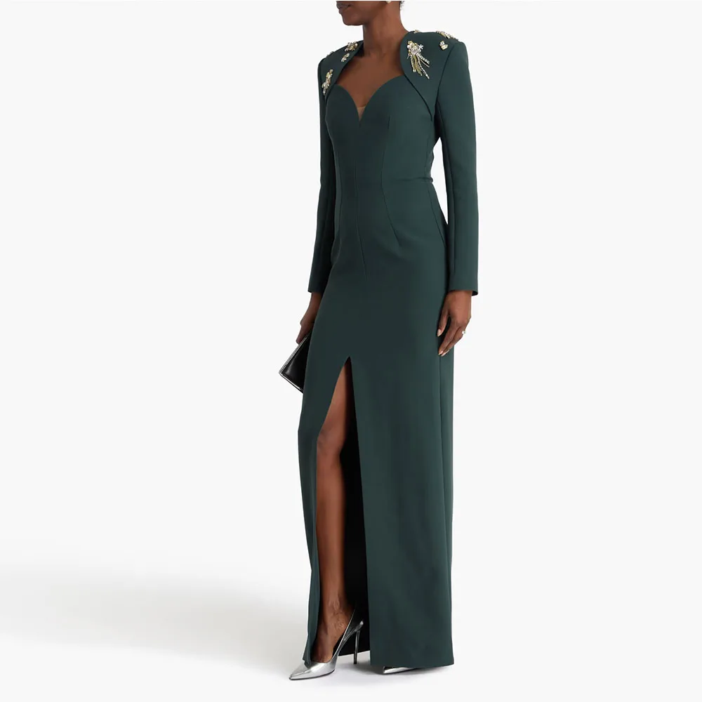 현대 여성의 이브닝 가운 머메이드 플로어 길이 정장 파티 드레스 스위트하트 사우디 드레스 긴 소매 비딩 프롬 드레스
