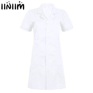 여성 성인 옷 깃 칼라 의료 유니폼 버튼 앞 병원 간호사 스크럽 실험실 코트 제복 할로윈 코스프레를 차려 입다