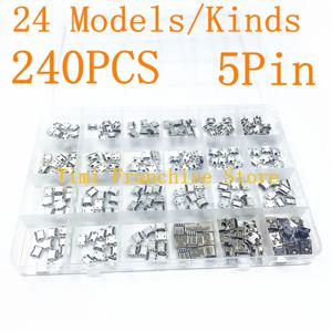 240PCS 상자 24 값 24 모델 마이크로 usb 키트 케이블 5Pin 잭 커넥터 소켓 Usb 커넥터 세트 키트 MP3 MP4 MP5