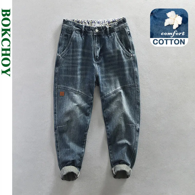 용수철 남성용 캐주얼 청바지, 빈티지 워싱 소프트 코튼 스트리트웨어, 오버사이즈 남성 바지, A1009, 여름 신상