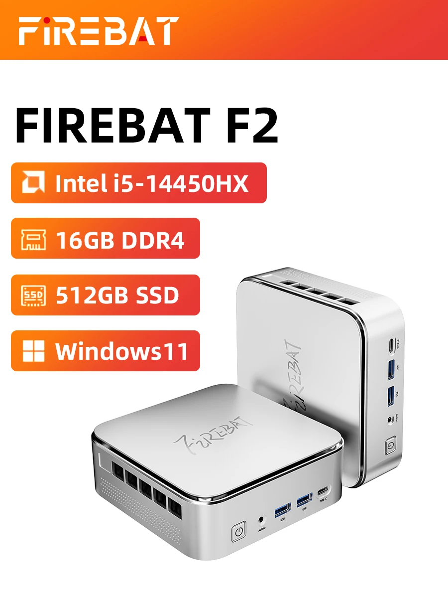 FIREBAT F2 미니 PC 인텔 i5-14450HX DDR4 16GB RAM 512GB SSD WIFI6 BT5.2 휴대용 데스크탑 미니-PC 데스크탑 컴퓨터