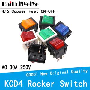 30A 250V 4 6 핀 ON-OFF 보트 로커 스위치 스털링 실버 접점 KCD4 전원 스위치 Led 표시 등 30A/250V 25*31MM
