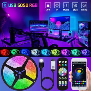 1M-30M USB LED 스트립 빛 블루투스 RGB 5050 5V RGB 조명 유연한 LED 램프 테이프 리본 TV 데스크탑 화면 백라이트 다이오드 테이프