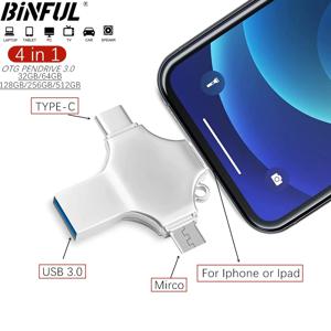 아이폰용 고속 USB 3.0 플래시 드라이브 512GB 256GB 1TB 포토 스틱 4in1 아이폰 안드로이드 TYPE-C용 엄지 메모리 스틱 Pendrive
