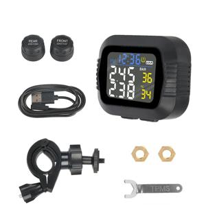 오토바이 TPMS 타이어 압력 모니터링 시스템 2 개의 외부 센서가있는 온도 경보 모토 타이어 경보 시스템 실시간
