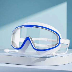 야외 수영 고글 14세 이상용 귀마개가 있는 대형 프레임 방수 안개 방지 UV 보호 안경