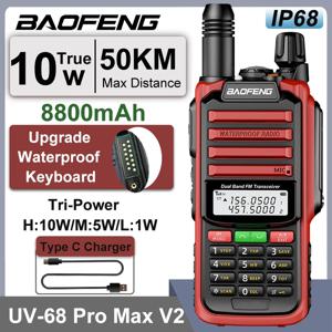 UV-68 Pro Max V2 IP68 방수 워키 토키 8800mah 배터리 유형 C UHF VHF 듀얼 밴드 128 채널 UV-S22 UV-98 Pro 빨간색 라디오