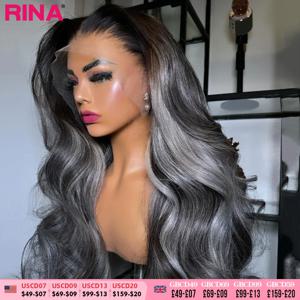 실버 그레이 하이라이트 인모 가발, 흑인 여성용 13x6 13x4 레이스 정면 가발, 컬러 바디 웨이브 투명 레이스 정면 가발