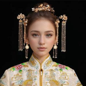 레트로 중국 스타일 태슬 헤어 액세서리 세트, 헤어 클립 머리핀, 신부 머리장식, 웨딩 헤어 액세서리, 헤드웨어