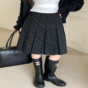 두꺼운 하이웨이스트 A라인 스커트 여성용 가을 겨울 폴카 도트 플리츠 미디 기장 하프 바디 스커트 플러스 사이즈 슬리밍
