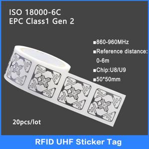 UHF RFID 습식 인레이 태그, UHF 스티커 라벨, U8/U9 칩 전자 라벨, 915 MHz 하이 퀄리티, 18000-6C, 860-960MHz, 20PCs