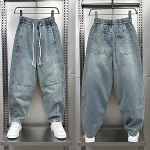 하렘 데님 바지 2025 미국 복고풍 청바지 여름 얇은 느슨한 탄성 허리 하렘 청바지 고품질 럭셔리 브랜드 남성 의류