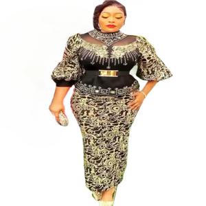 2026 아프리카 파티 이브닝 웨딩 드레스 여성용 봄 아프리카 반소매 다이아몬드 폴리에스터 롱 맥시 드레스 의상
